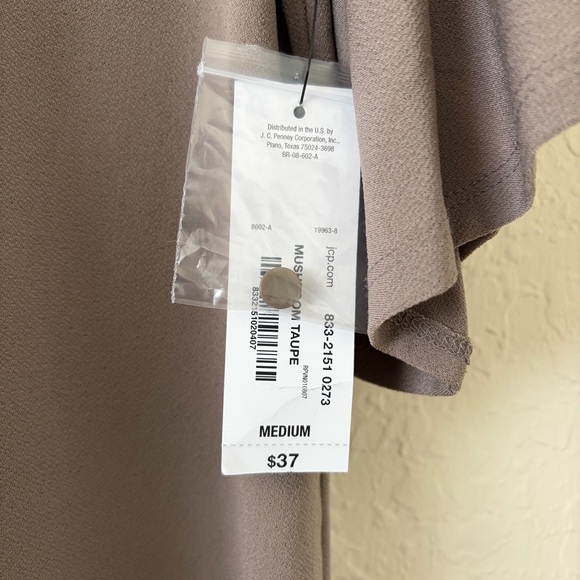 NWT Worthington Taupe Lace Yolk Accent Ruffle Flounce Sleeves Blouse Quiet Lux - Picture 2 of 9